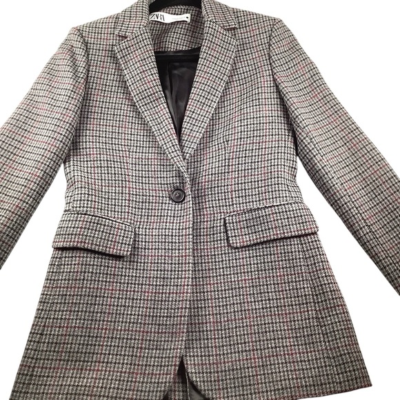 Zara Jackets & Blazers - Zara Women’s Houndstooth Plaid Wool Blend Blazer with Suede Elbow Patches XS